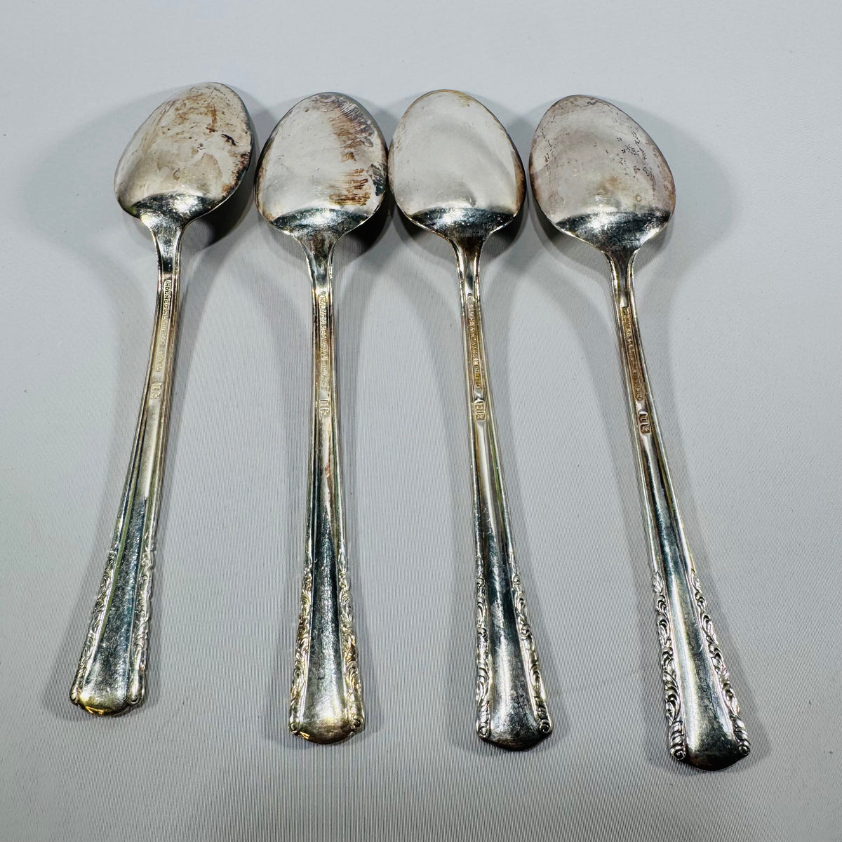 Vintage Holmes & Edwards May Queen Silverplate Spoons Set of 4, Inlaid IS, 7 Inch Floral Flatware