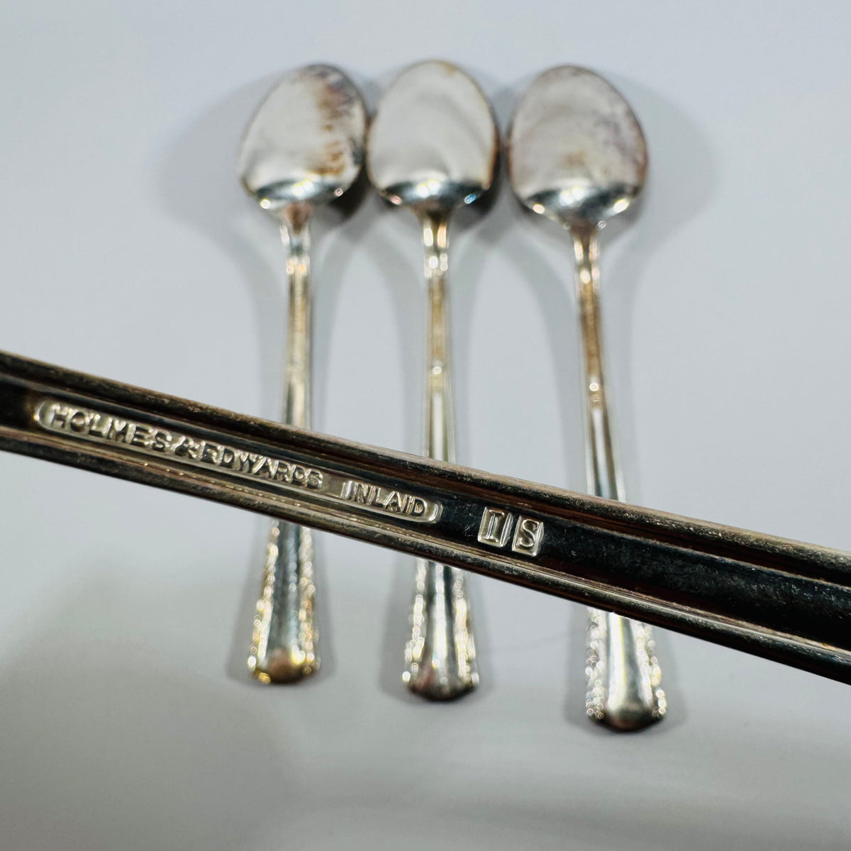 Vintage Holmes & Edwards May Queen Silverplate Spoons Set of 4, Inlaid IS, 7 Inch Floral Flatware