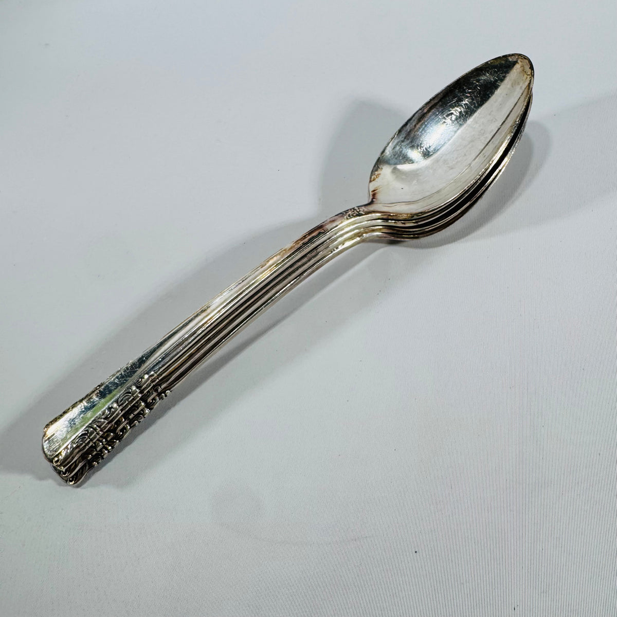 Vintage Holmes & Edwards May Queen Silverplate Spoons Set of 4, Inlaid IS, 7 Inch Floral Flatware