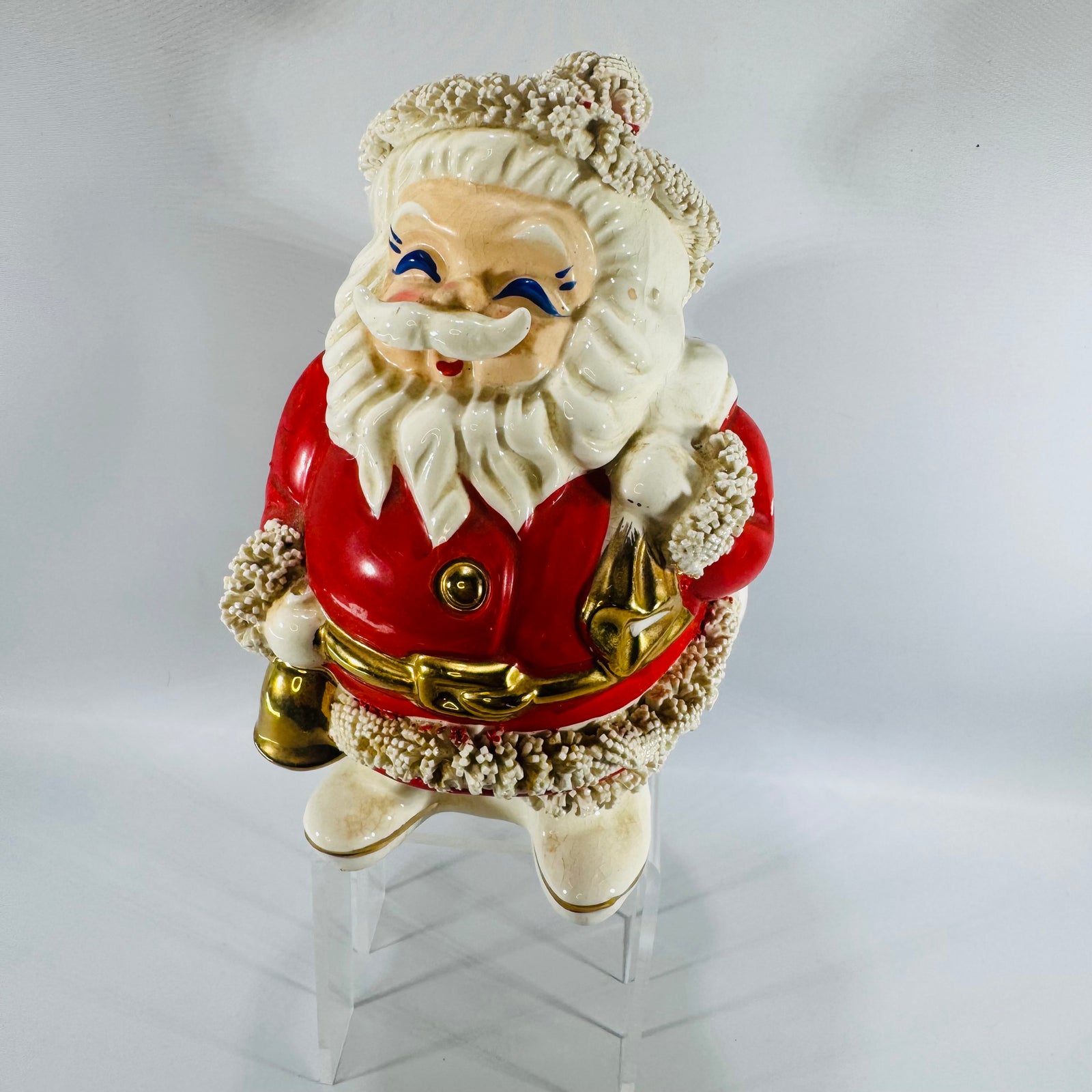 Vintage Japanese Spaghetti Santa Bank 1950s 1960s Ceramic Christmas Figurine