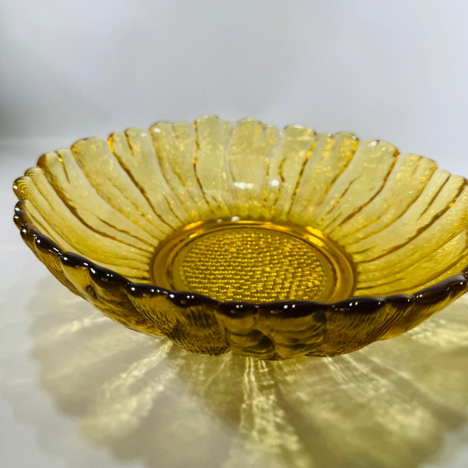 Vintage Anchor Hocking Amber Sunflower Bowls Honey Gold Glass Set