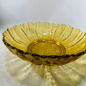Vintage Anchor Hocking Amber Sunflower Bowls Honey Gold Glass Set