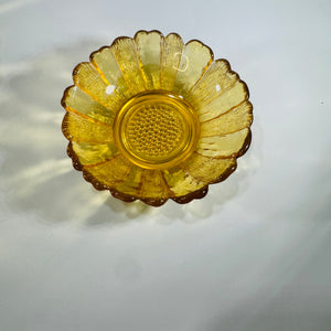 Vintage Anchor Hocking Amber Sunflower Bowls Honey Gold Glass Set
