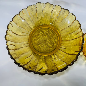 Vintage Anchor Hocking Amber Sunflower Bowls Honey Gold Glass Set