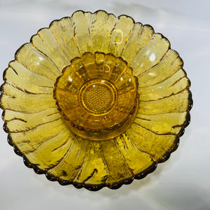 Vintage Anchor Hocking Amber Sunflower Bowls Honey Gold Glass Set