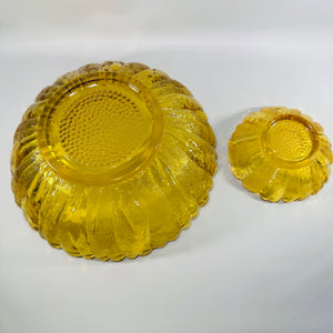 Vintage Anchor Hocking Amber Sunflower Bowls Honey Gold Glass Set