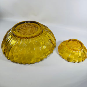 Vintage Anchor Hocking Amber Sunflower Bowls Honey Gold Glass Set