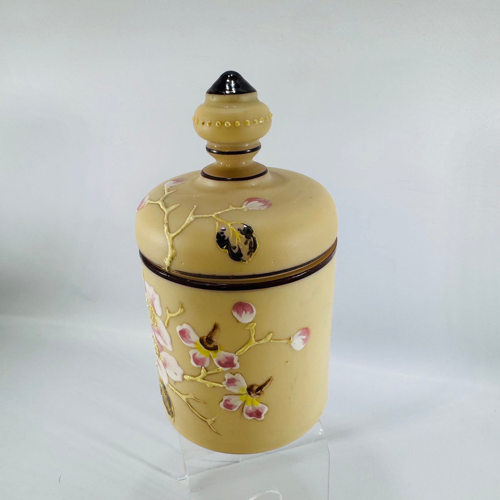 Vintage Marked Porcelain Lidded Jar Hand Painted Floral Decorative Vessel