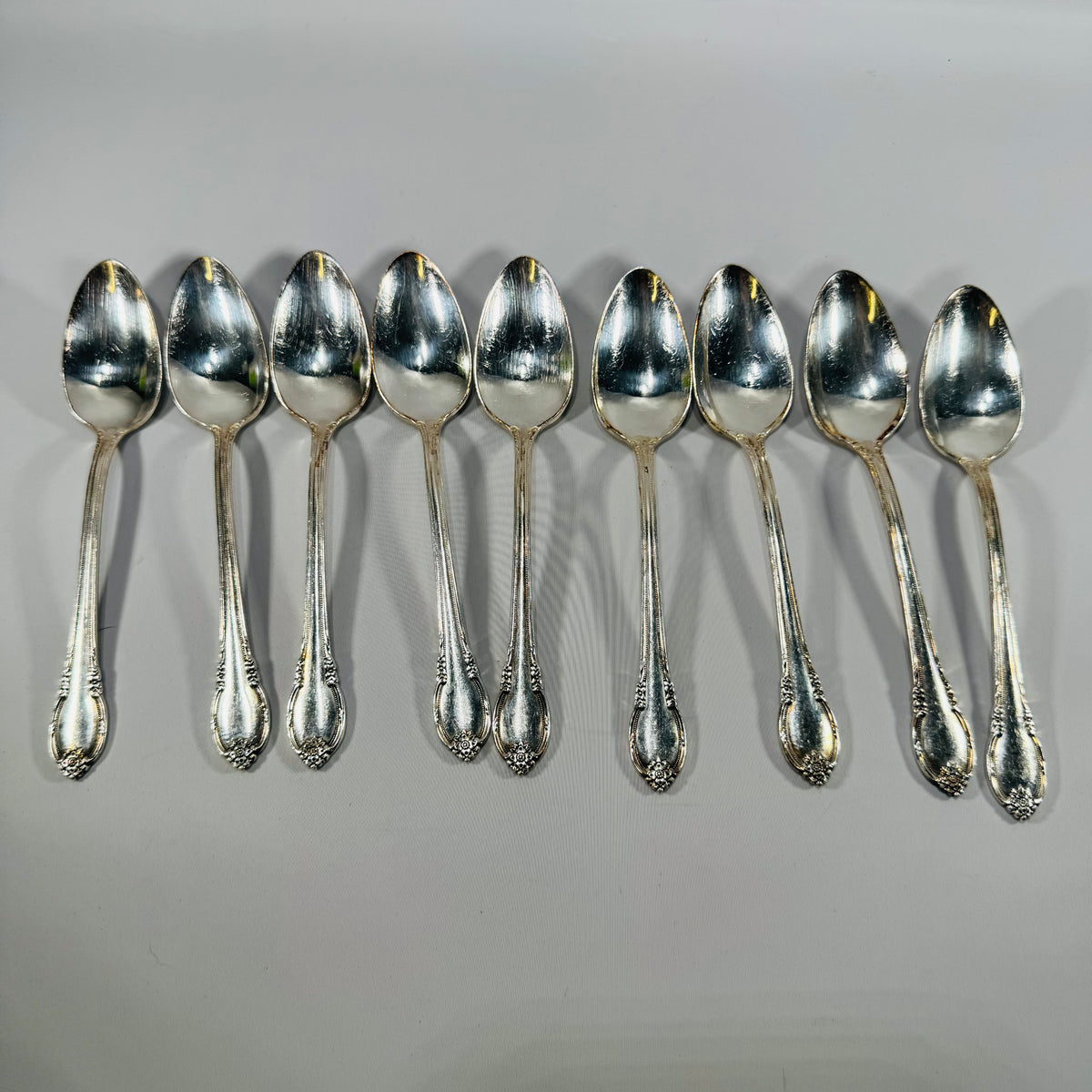 1847 Rogers Bros Remembrance Silverplate Spoons Set of 9 Vintage 1948 Floral Flatware