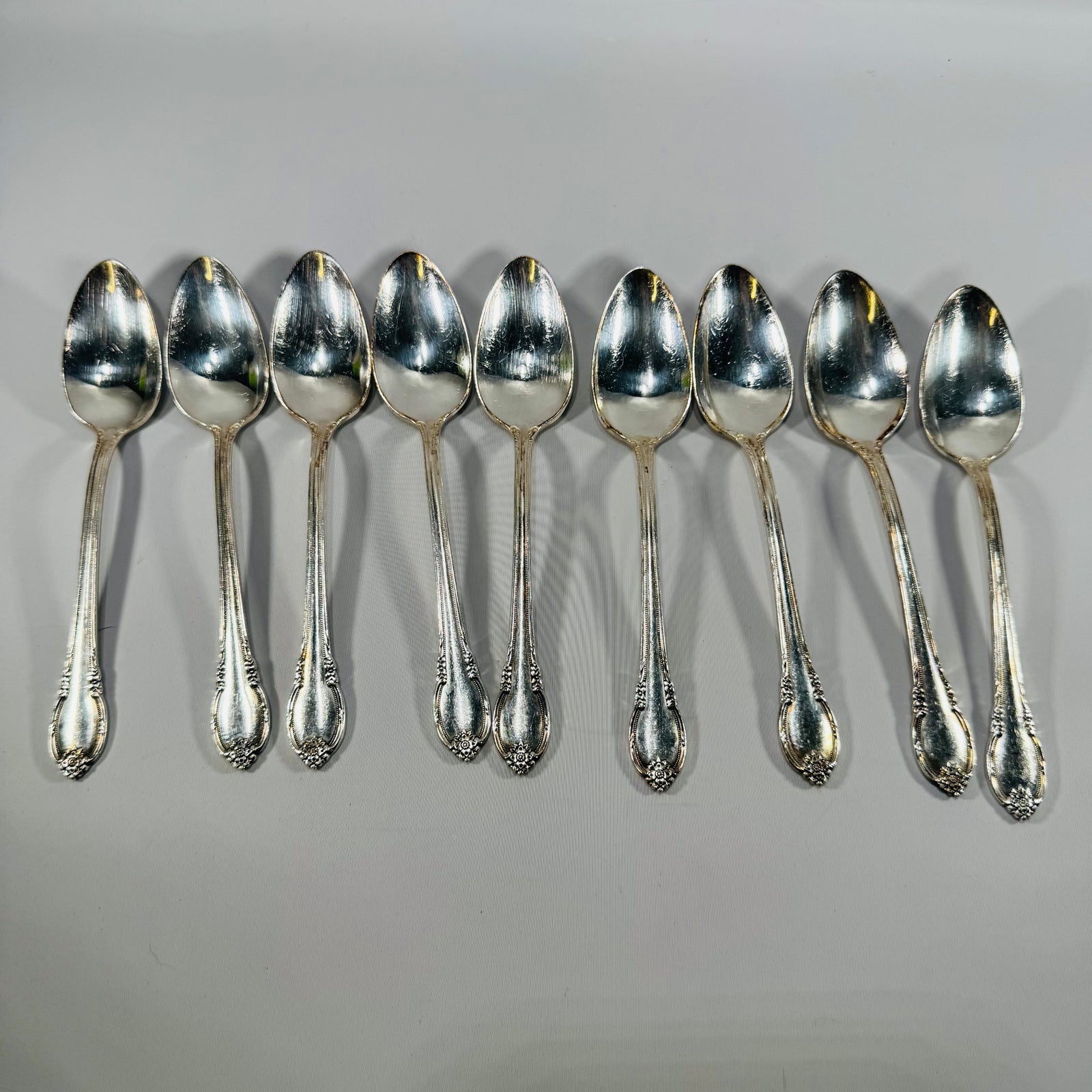 1847 Rogers Bros Remembrance Silverplate Spoons Set of 9 Vintage 1948 Floral Flatware