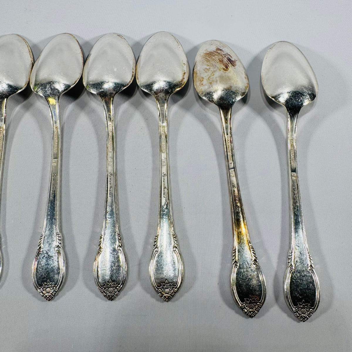 1847 Rogers Bros Remembrance Silverplate Spoons Set of 9 Vintage 1948 Floral Flatware