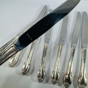 1847 Rogers Bros Remembrance Silverplate Knives Set of 8 Vintage 1948 Floral Flatware