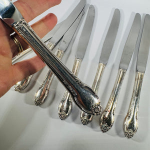 1847 Rogers Bros Remembrance Silverplate Knives Set of 8 Vintage 1948 Floral Flatware