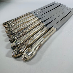 1847 Rogers Bros Remembrance Silverplate Knives Set of 8 Vintage 1948 Floral Flatware
