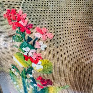 Vintage Punched Paper Embroidery Framed Floral Needlework Wall Art