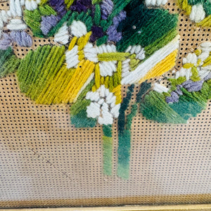 Vintage Punched Paper Embroidery Framed Floral Needlework Wall Art
