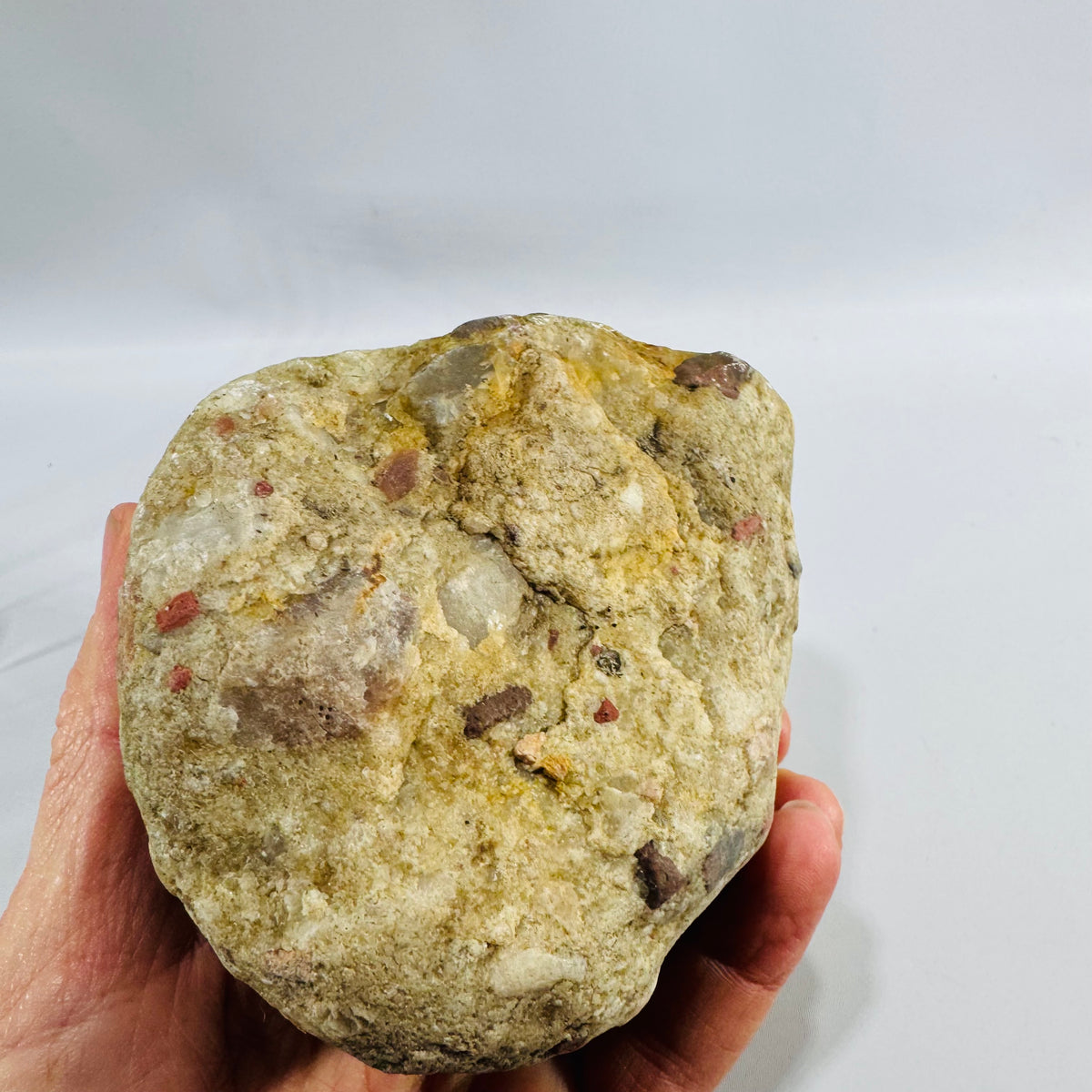 Vintage Puddingstone Rock Specimen Jasper Quartz Conglomerate Display Stone