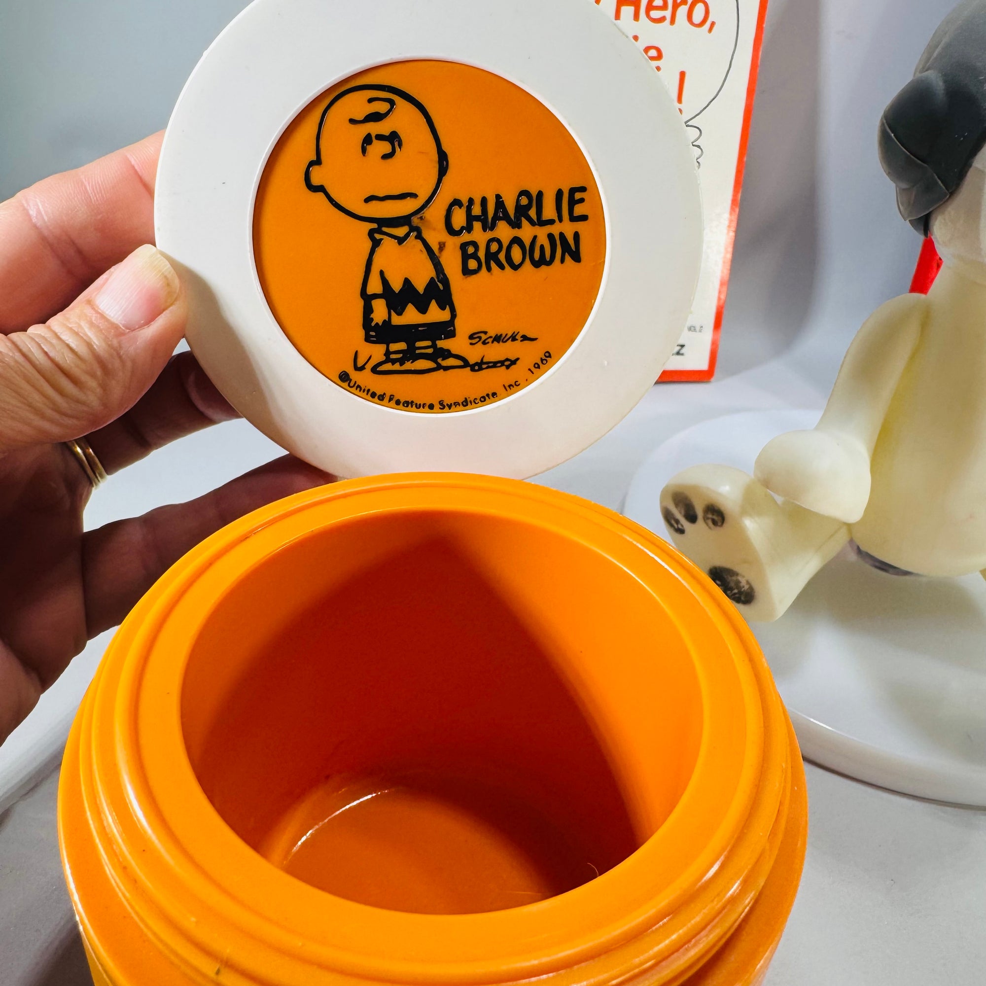 Snoopy & Charlie Brown Vintage Fan Bundle (1960s–70s) – 1969 Thermos, 1969 Hong Kong Snoopy Toy, 1961 Paperback & Hallmark Stationery Giftable Set