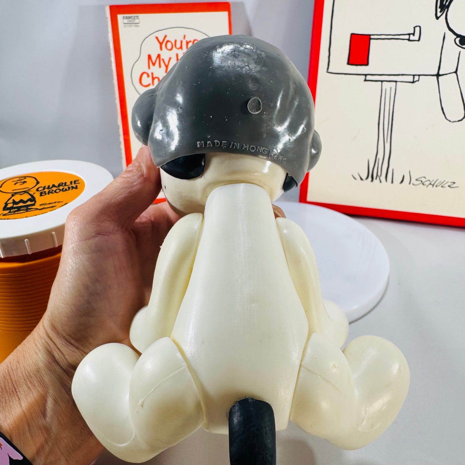 Snoopy & Charlie Brown Vintage Fan Bundle (1960s–70s) – 1969 Thermos, 1969 Hong Kong Snoopy Toy, 1961 Paperback & Hallmark Stationery Giftable Set