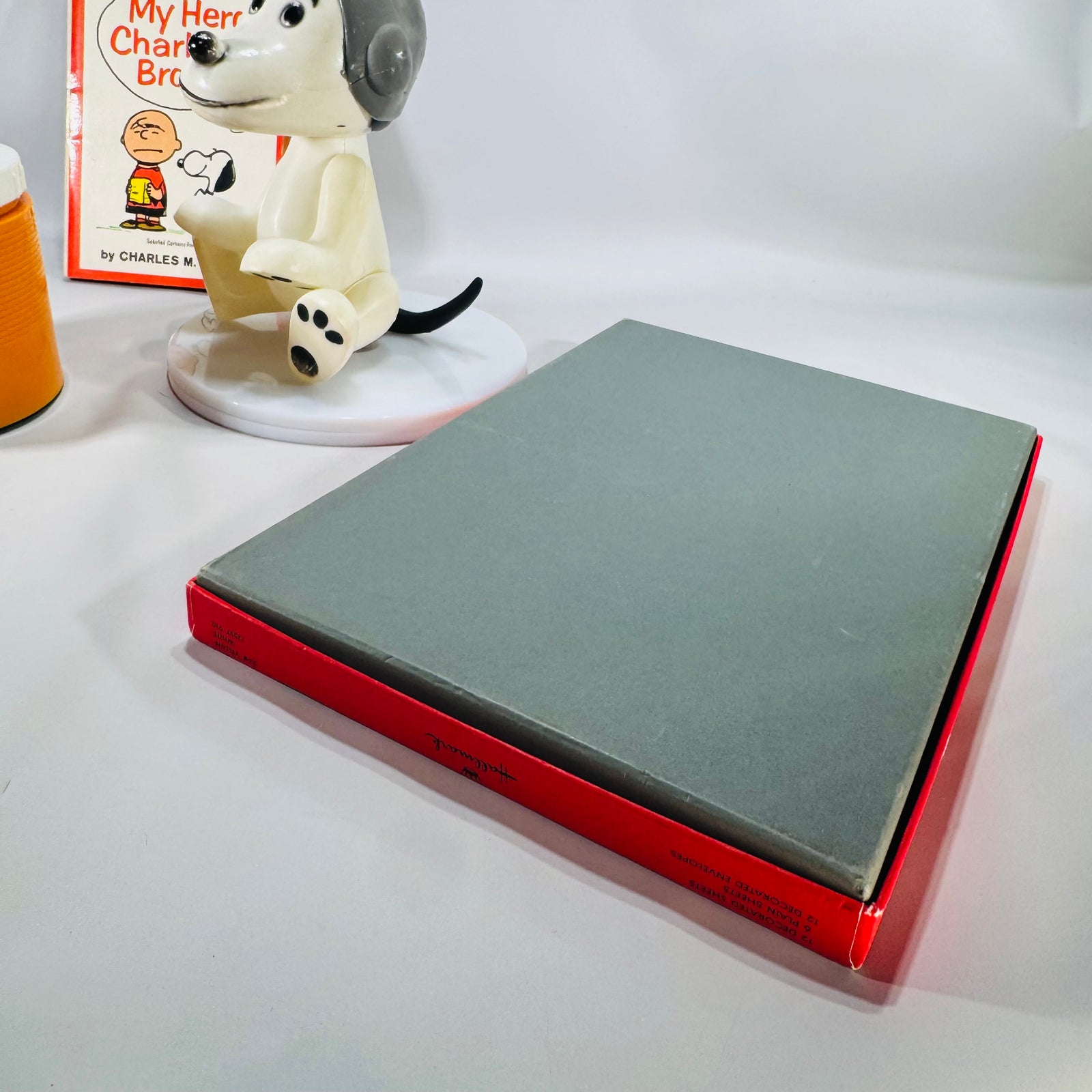 Snoopy & Charlie Brown Vintage Fan Bundle (1960s–70s) – 1969 Thermos, 1969 Hong Kong Snoopy Toy, 1961 Paperback & Hallmark Stationery Giftable Set