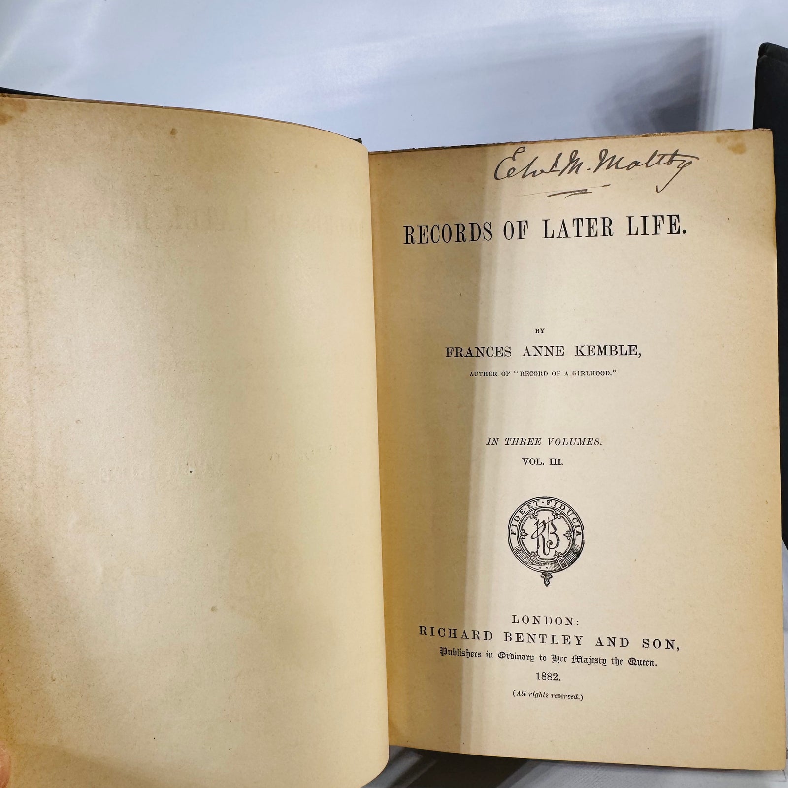 Records of Later Life by Frances Anne Kemble (1882) – A Three-Volume Firsthand Account of Victorian Life