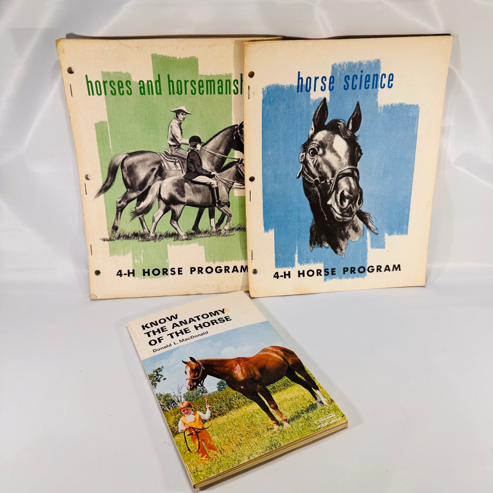 Set of Three Vintage Horse Books – Equine Anatomy & 4-H Horse Program Guides