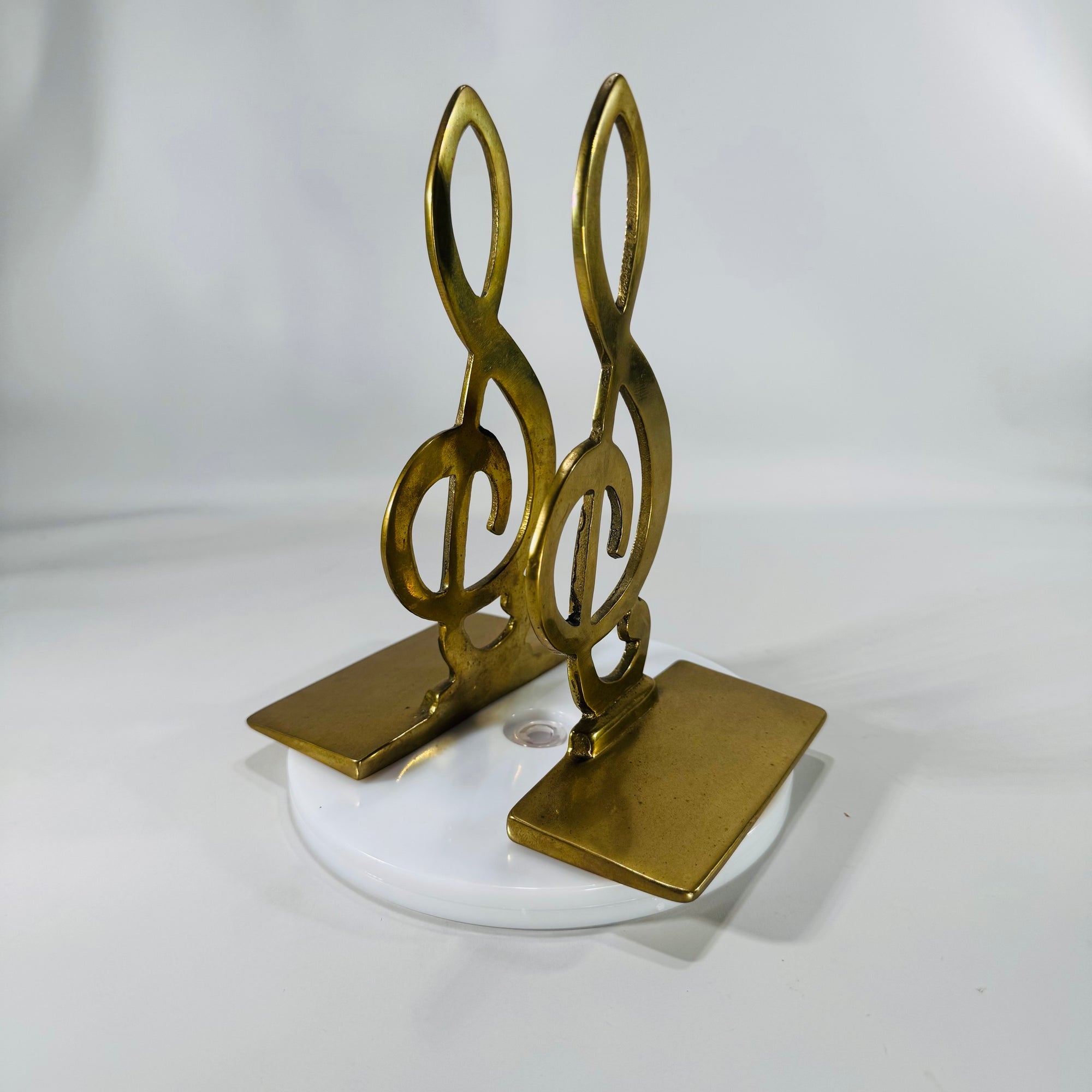 1980s Brass Treble Clef Bookends (Pair) – Solid Metal Music Note Decor, 7"x4"x2", Vintage Music Room