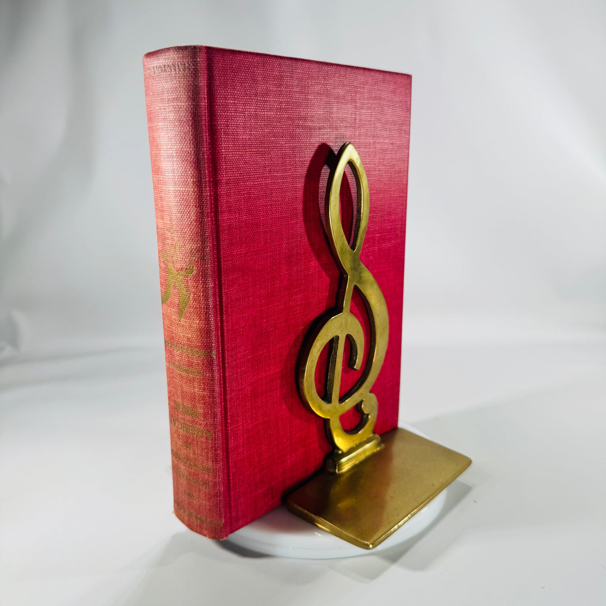 1980s Brass Treble Clef Bookends (Pair) – Solid Metal Music Note Decor, 7"x4"x2", Vintage Music Room