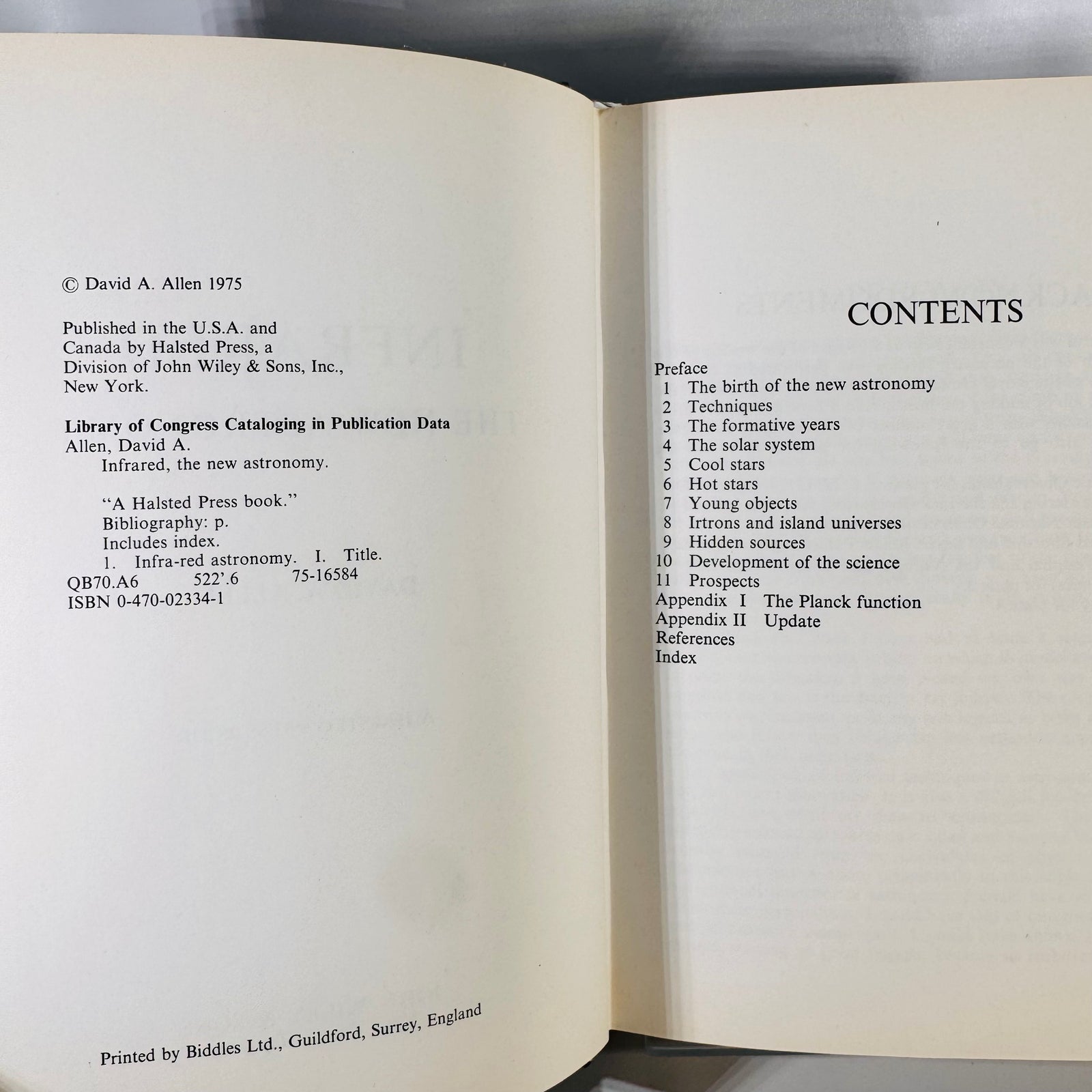 Infrared Astronomy: Exploring the Hidden Universe (1975) by David A. Allen Space Science Hardcover