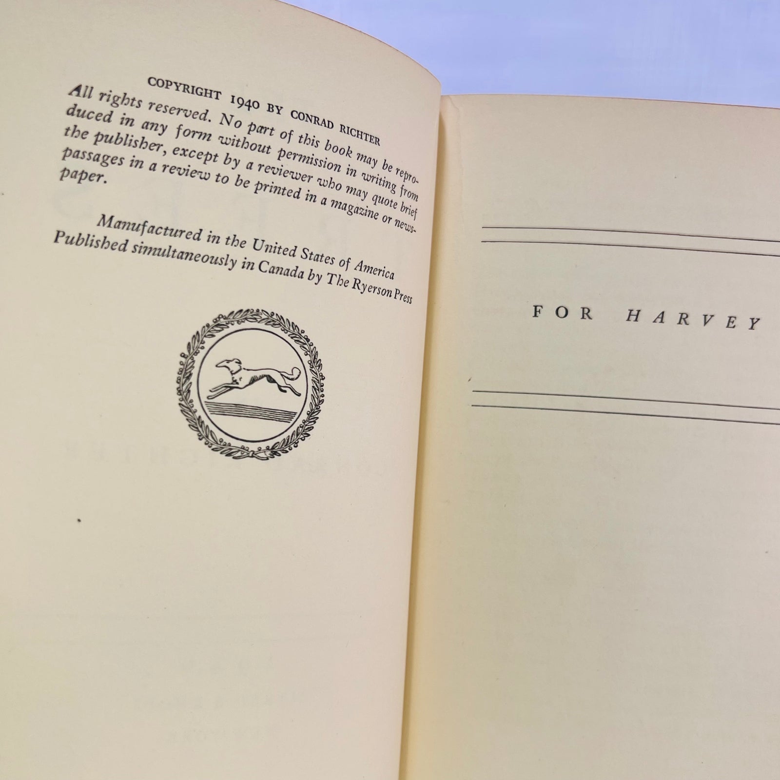 The Trees by Conrad Ritcher 1940 Alfred A Knopf