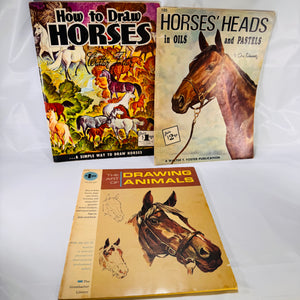 Set of Three Vintage Drawing Books – Learn to Draw Horses, Animals & More