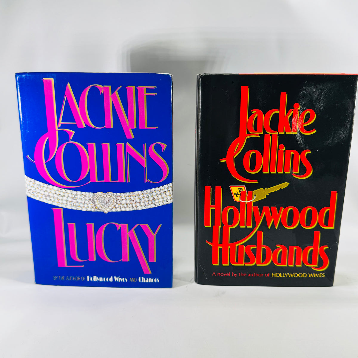 Jackie Collins 1980s Women’s Fiction Bundle — Lucky &amp; Hollywood Husbands (1985–1986) — Simon &amp; Schuster | Vintage Glam Fiction, Romance
