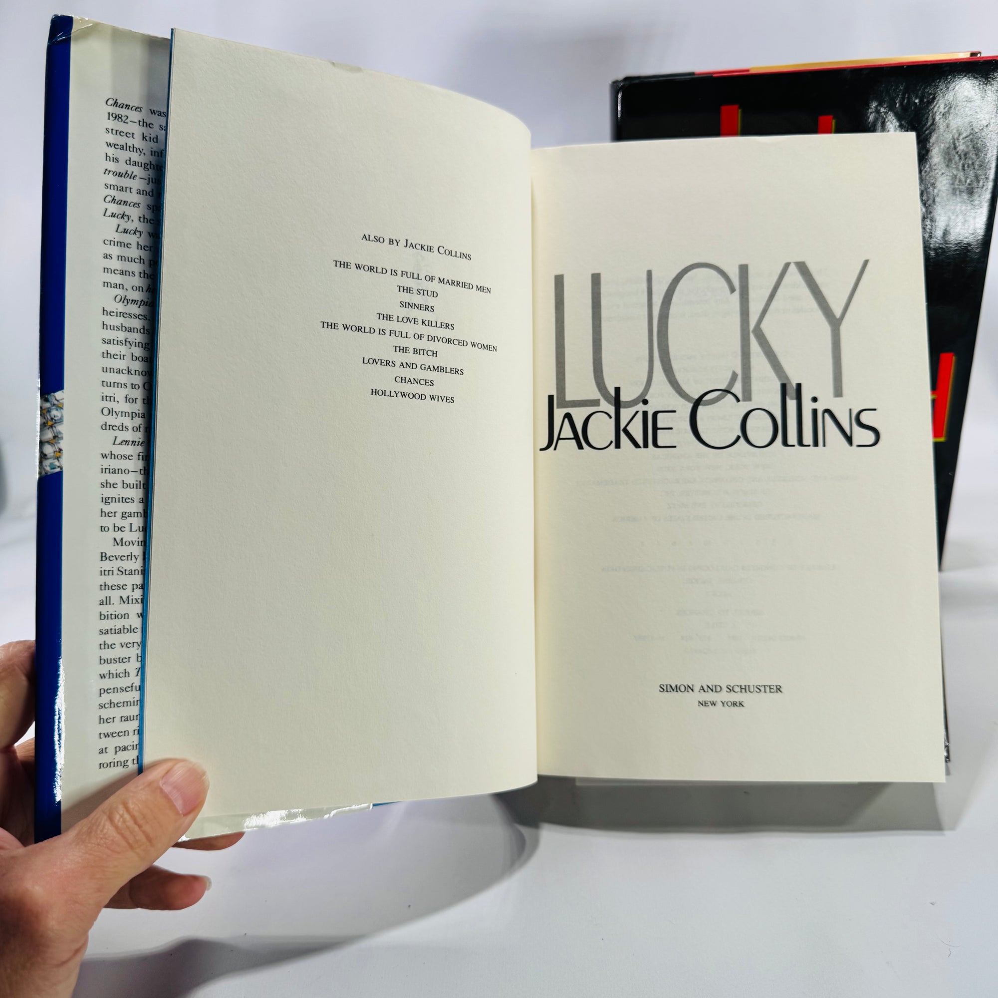 Jackie Collins 1980s Women’s Fiction Bundle — Lucky & Hollywood Husbands (1985–1986) — Simon & Schuster | Vintage Glam Fiction, Romance