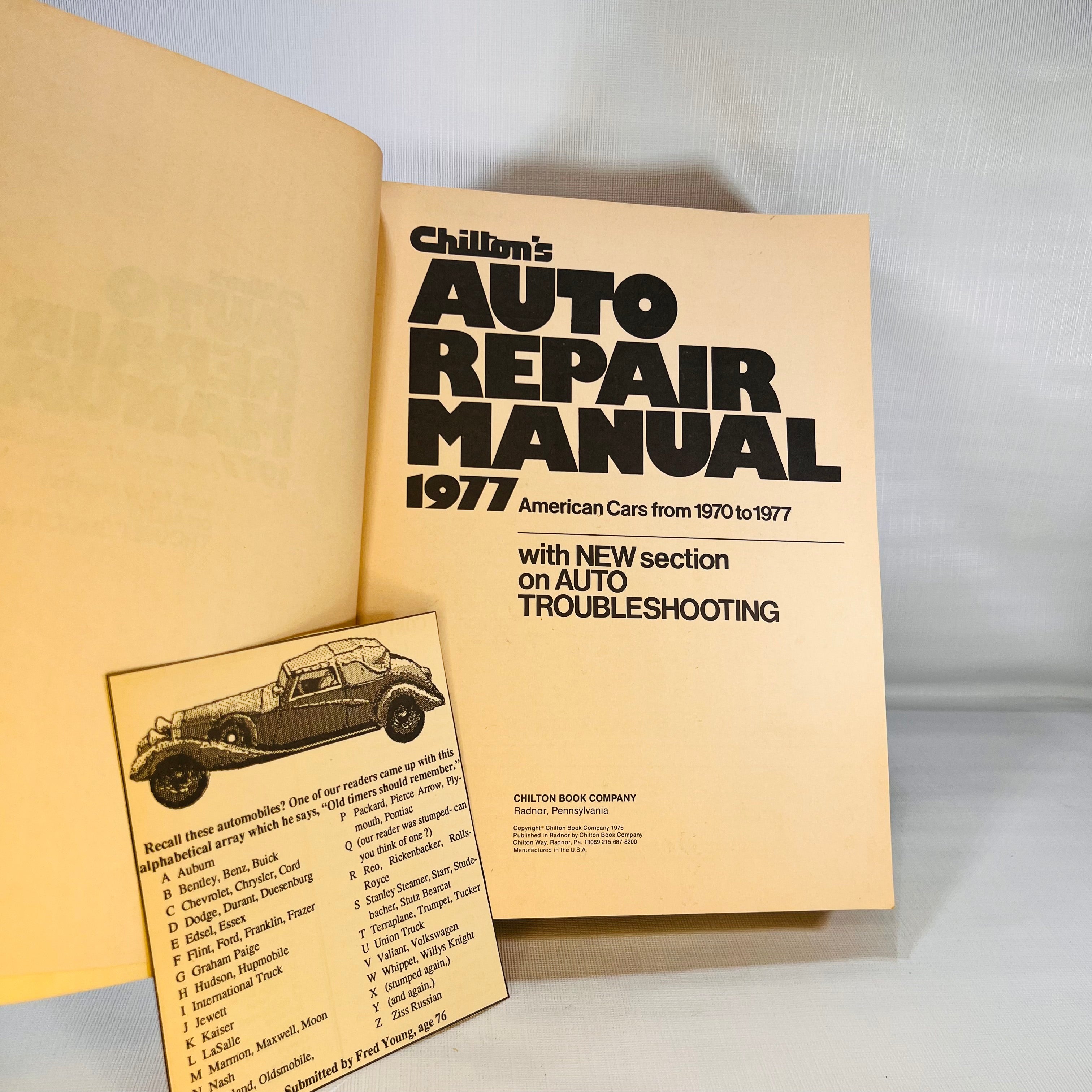 Chilton's Auto Repair Manual 1977 Chilton Book Company-Reading Vintage