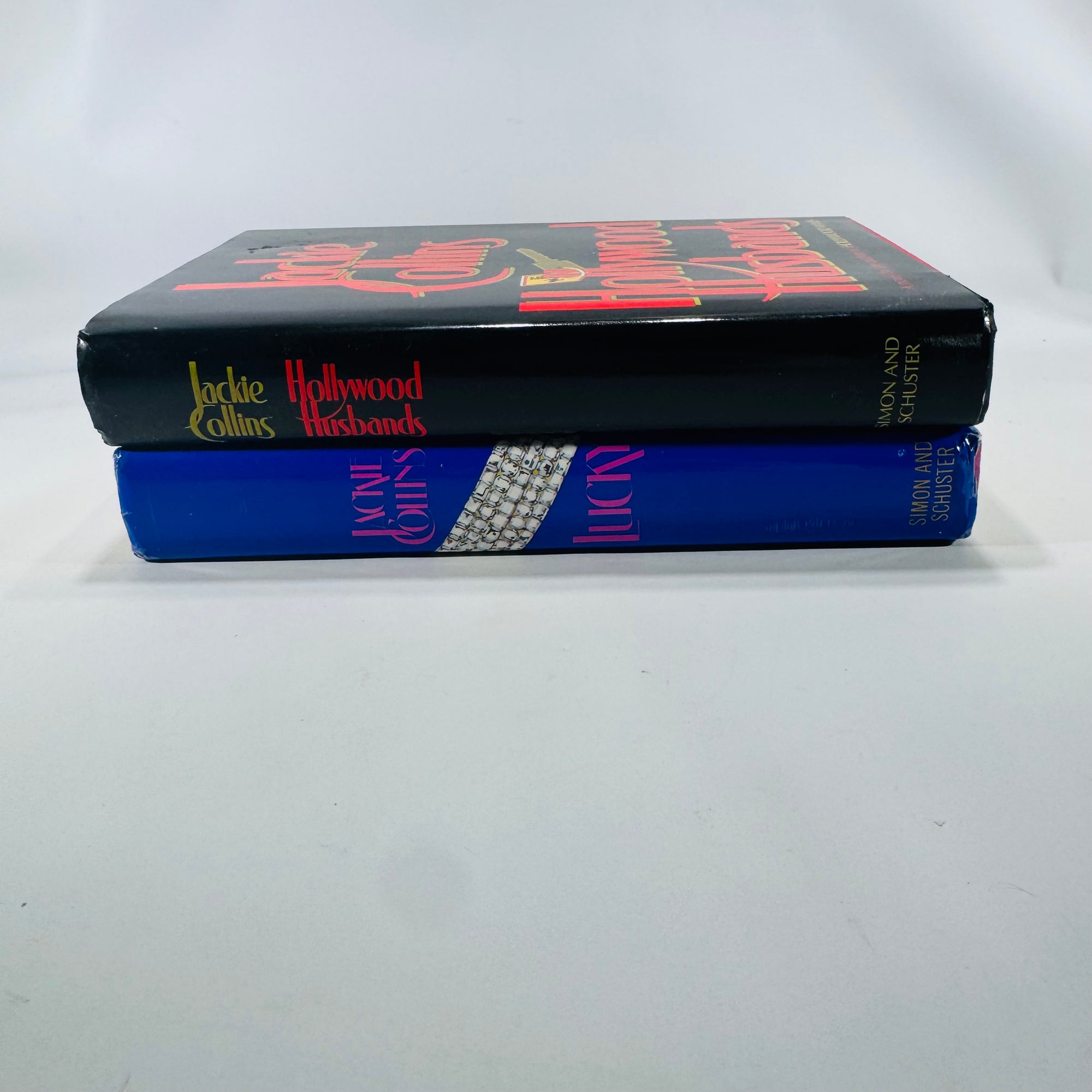 Jackie Collins 1980s Women’s Fiction Bundle — Lucky & Hollywood Husbands (1985–1986) — Simon & Schuster | Vintage Glam Fiction, Romance