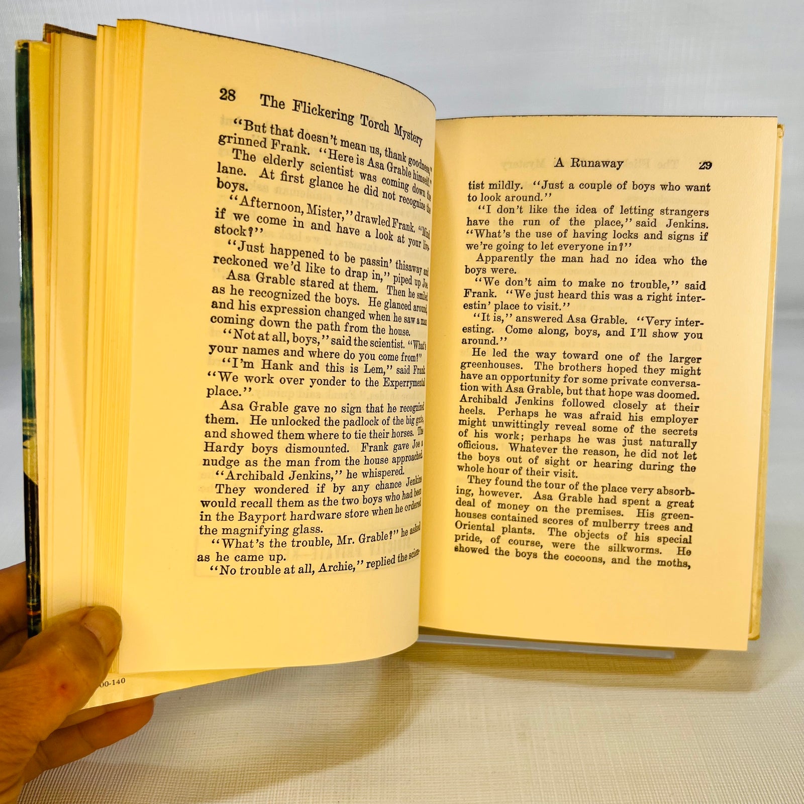 Text pages 28 and 29 from A Runaway, The Flickering Torch Mystery 1943