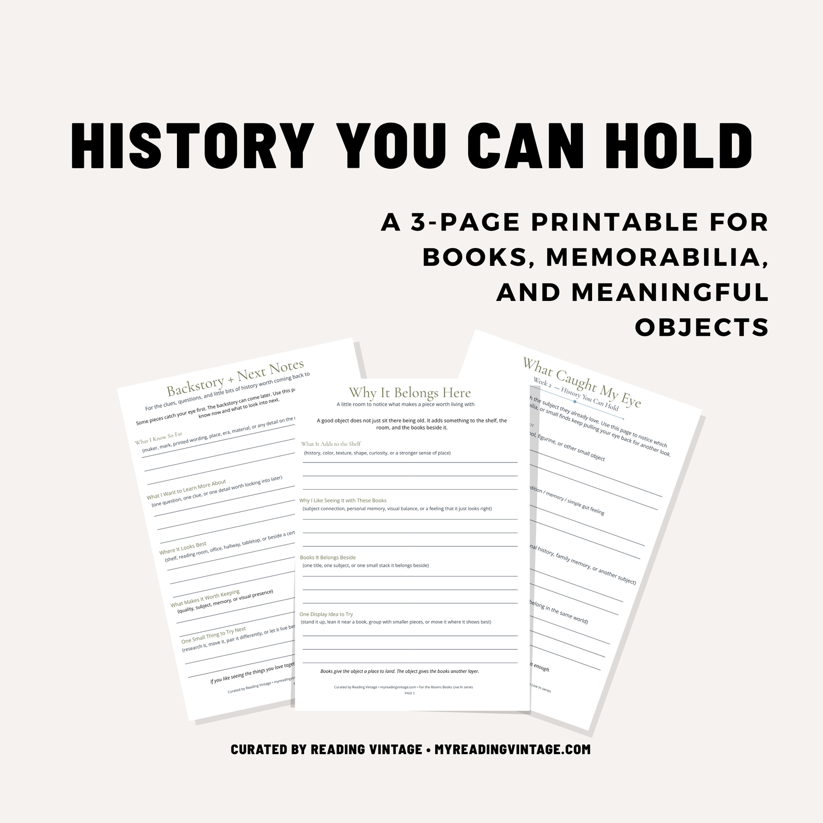 History You Can Hold | Books + Memorabilia Printable PDF