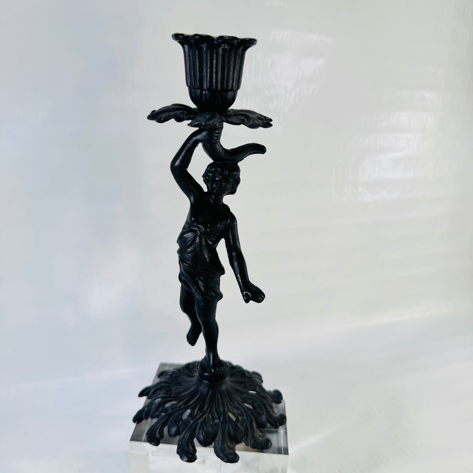 Iron Art JM 77 Figural Lady Candlestick 1955 to 1970s Cast Iron