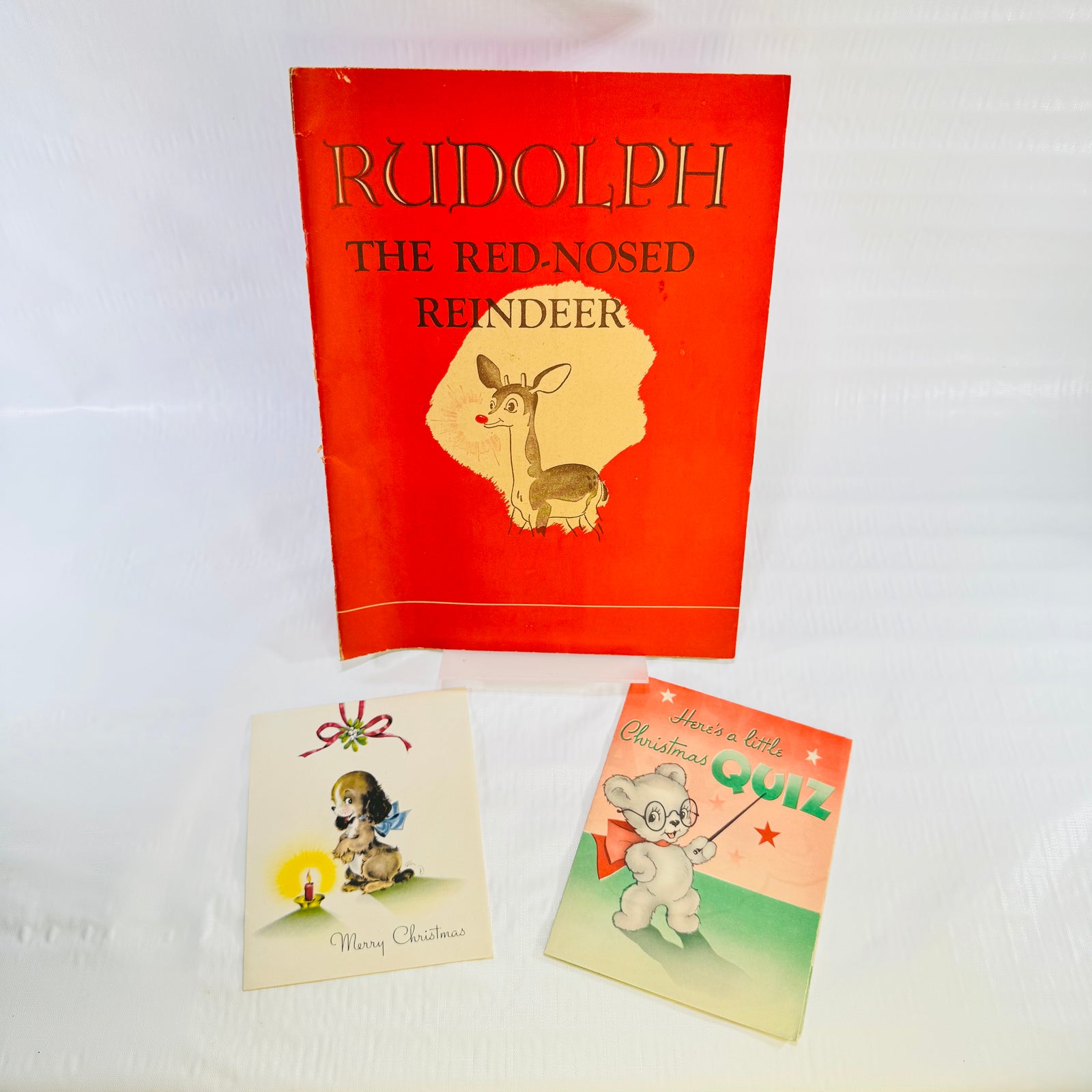Rudolph the Red-Nosed Reindeer 1939 Montgomery Ward Book and 2 Christmas Cards Lot