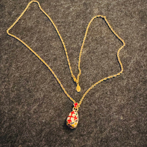 Vintage Joan Rivers Fabergé Style Egg Pendant Necklace | Gold Tone 28” Rope Chain | Multicolor Enamel Maltese Cross | Classics