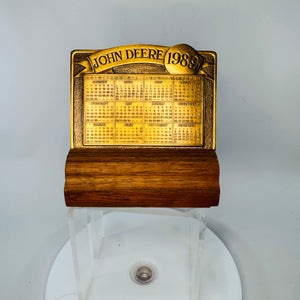 John Deere Model D Brass Calendar Medallion (1989) w/ Wood Stand | Limited Edition