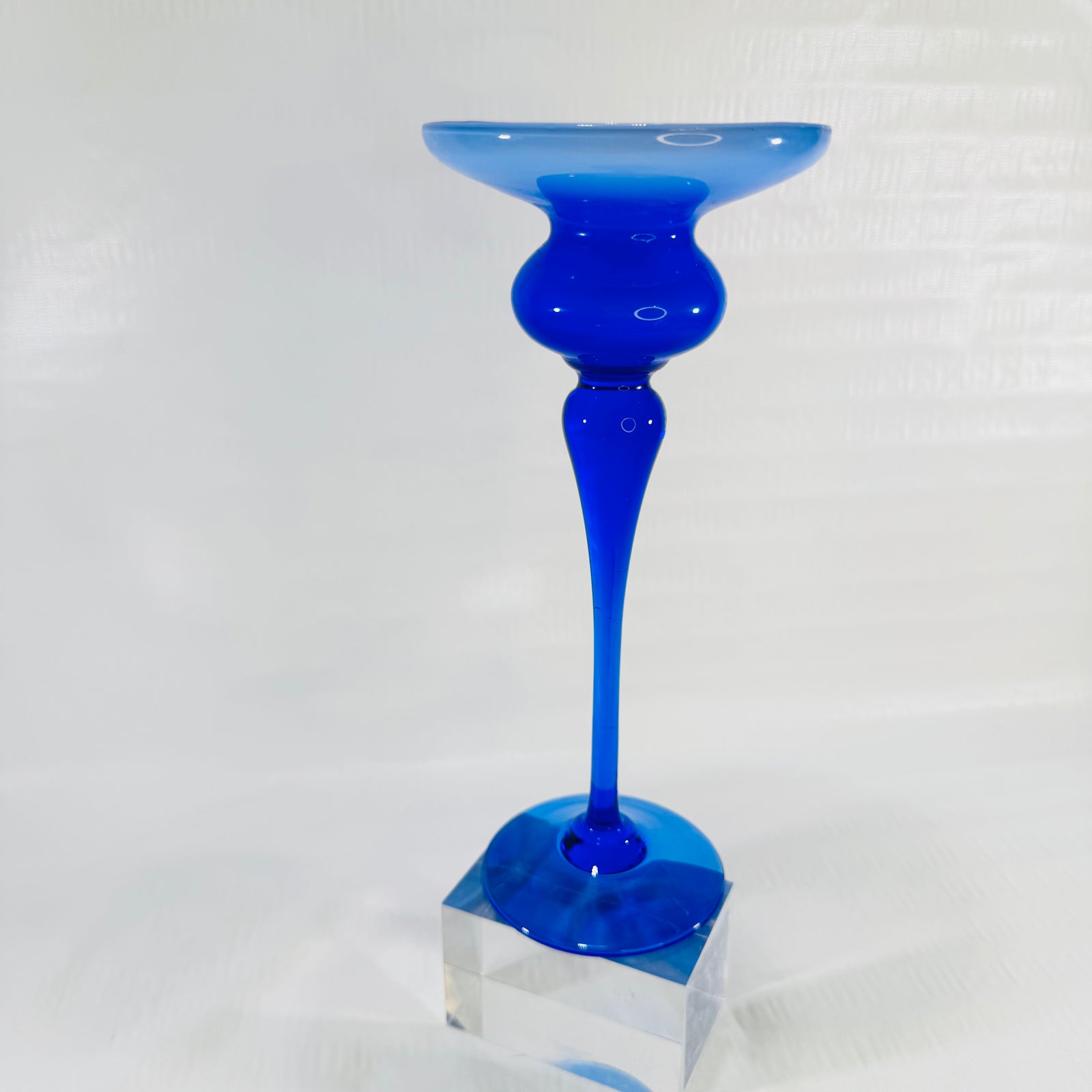 Lavorazione Arte Murano Blue Glass Candlestick 1970s to 1980s Made in Italy