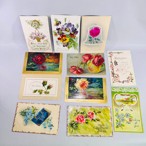 Antique Floral Postcard Lot of 11 Embossed Rose Pansy Birthday Greeting Edwardian Paper Ephemera