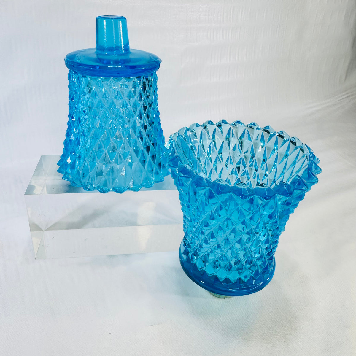 Home Interiors Blue Diamond Point Peg Votive Cups Lot of 2 1970s