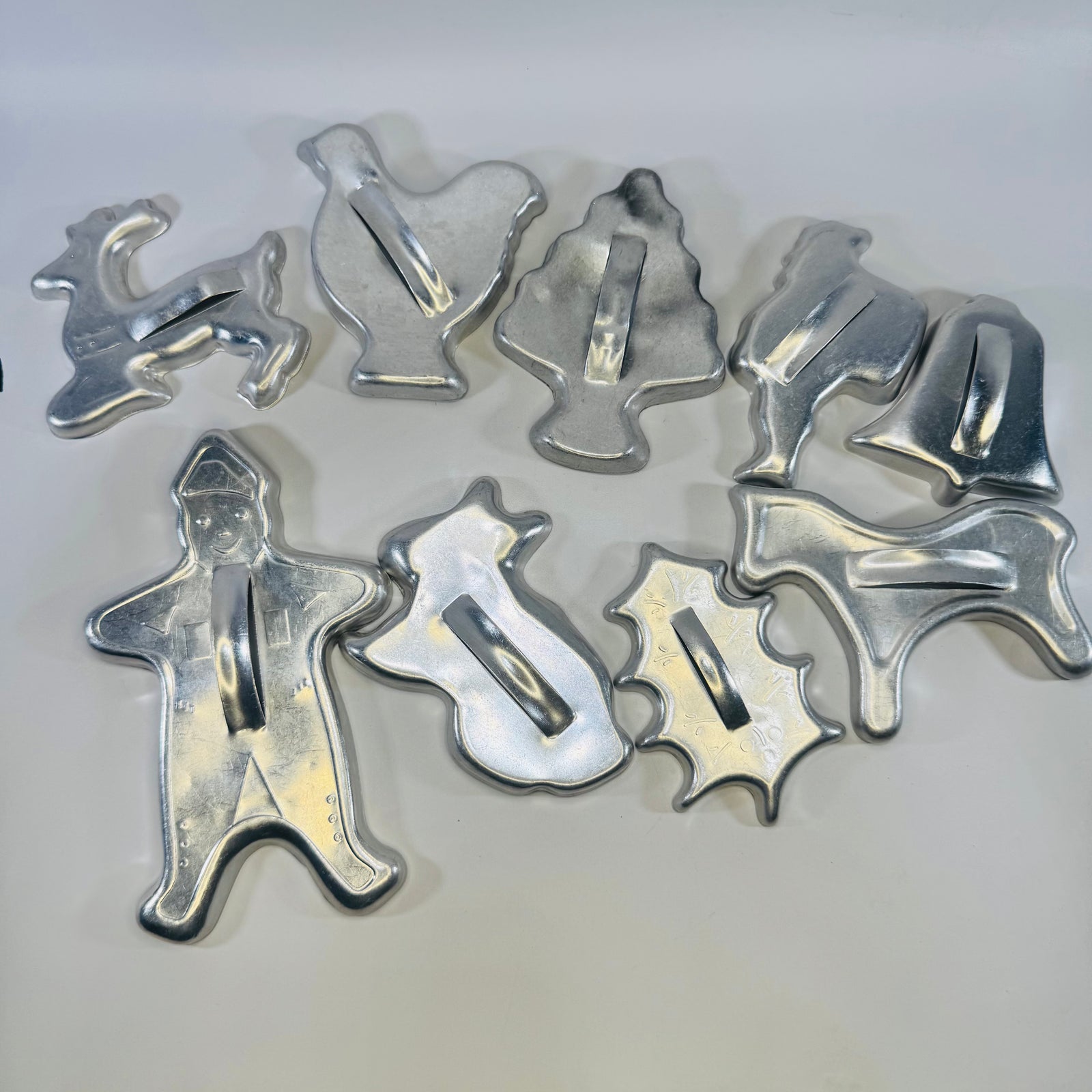 Mid Century Metal Cookie Cutter Lot of 9 Strap Handle Holiday and Animal Shapes