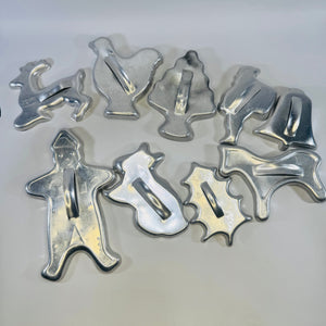 Mid Century Metal Cookie Cutter Lot of 9 Strap Handle Holiday and Animal Shapes