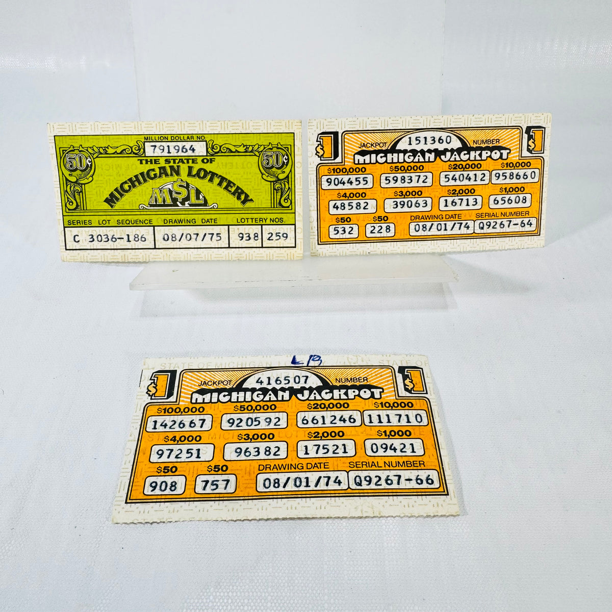 Michigan Lottery Tickets 1974 1975 Lot of 3 Jackpot MSL
