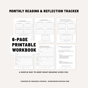 Monthly Reading & Reflection Tracker Printable | 6-Page Reading Journal PDF