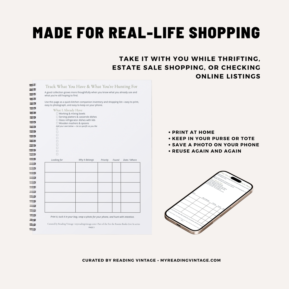 Useful Beauty: Kitchen Companion Checklist Printable PDF | Vintage Kitchen Shopping List & Condition Guide