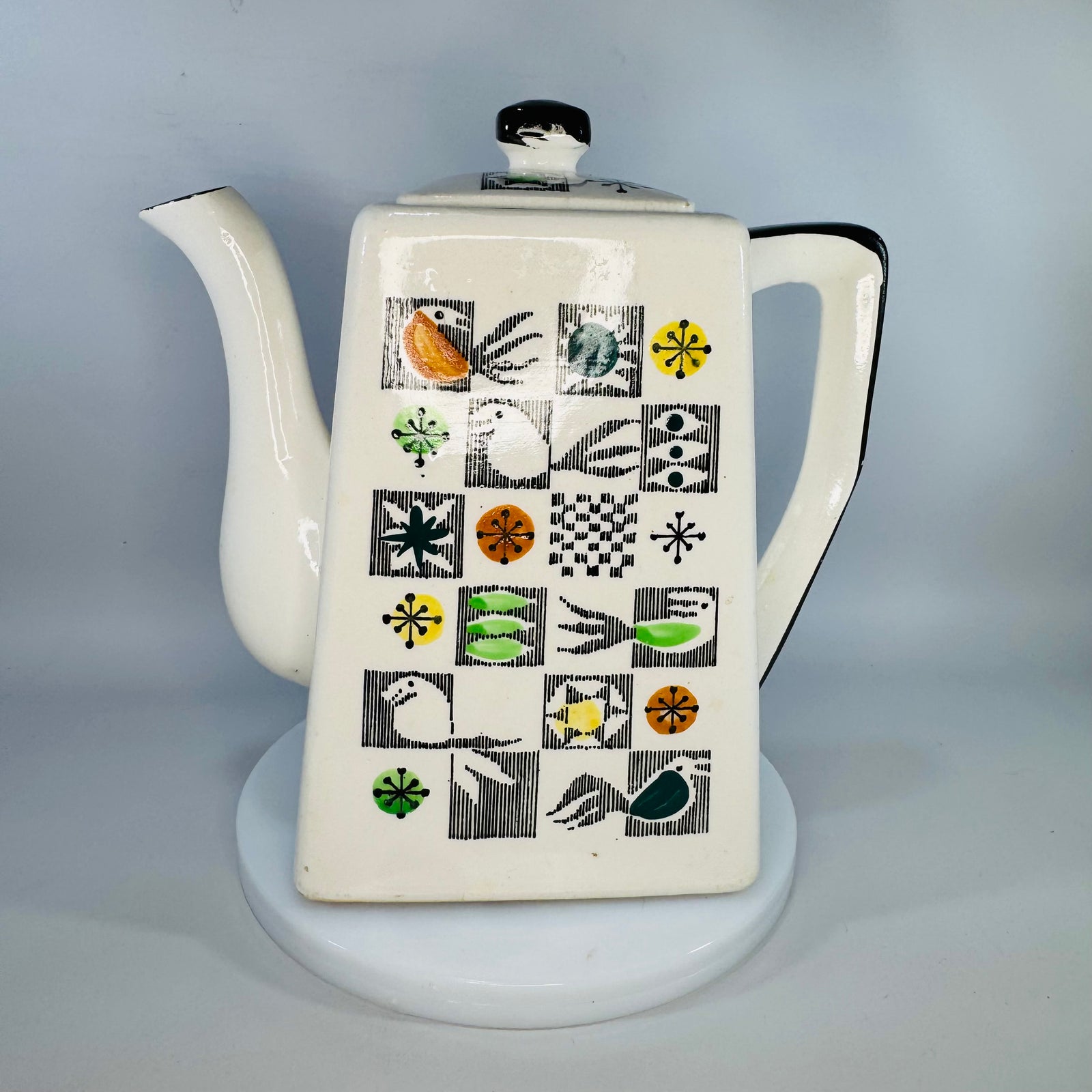 Mid Century Modern Japanese Ceramic Coffee Pot Hand Painted Atomic Teapot 1950s 1960s Kitchenware